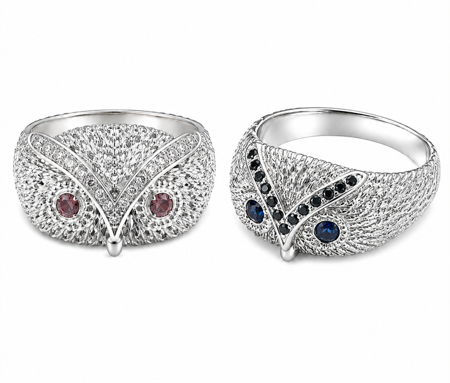 Bague Hibou en Argent 925 – Diamants & Saphirs