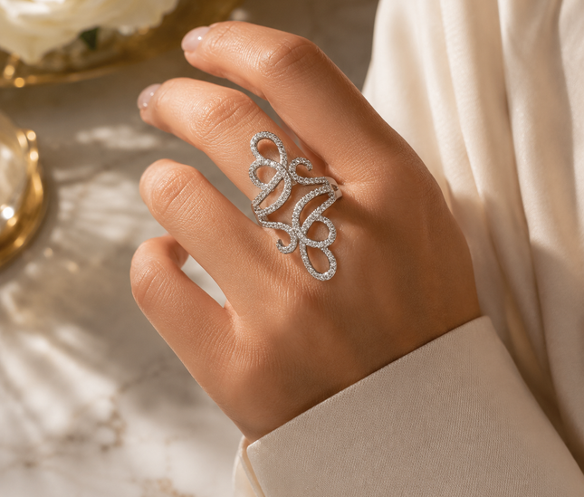 Bague Arabesque Pavée – Cristaux Étincelants