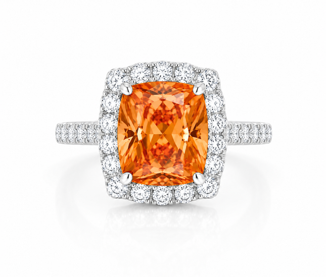 Bague Halo Impérial – Cristal Orange Lumineux
