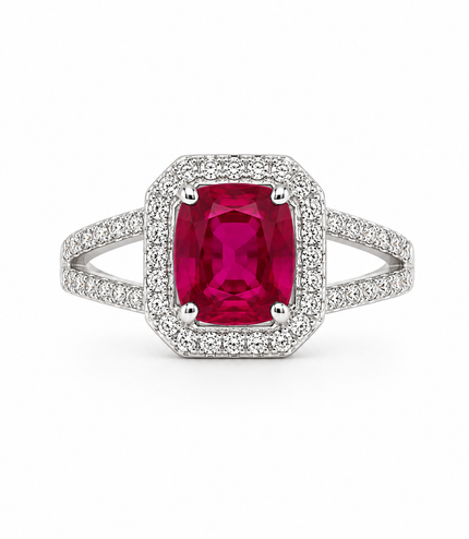 Bague Éclat Rubis & Halo de Zircons