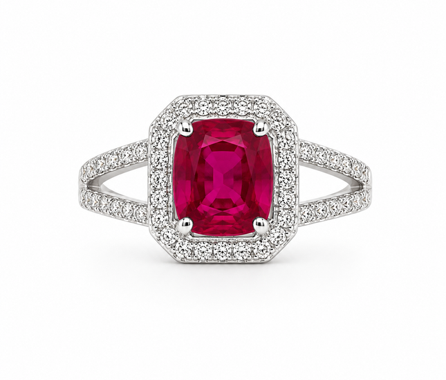 Bague Éclat Rubis & Halo de Zircons