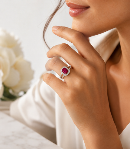 Bague Éclat Rubis & Halo de Zircons 2