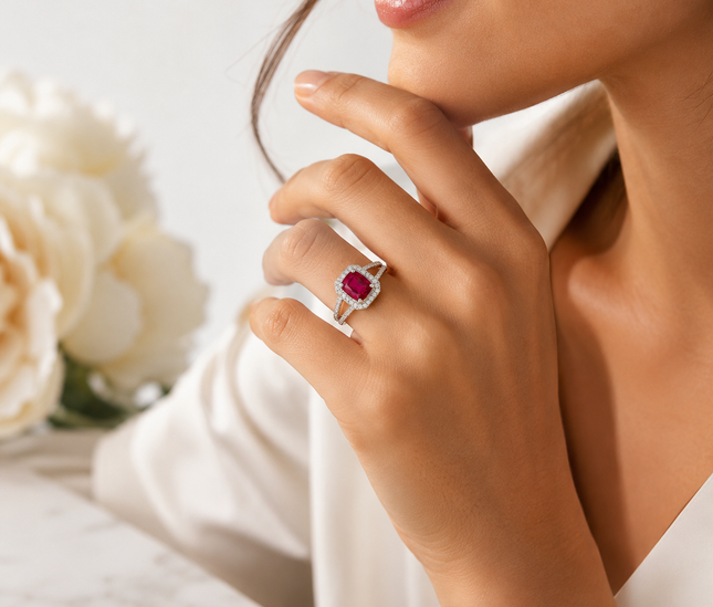 Bague Éclat Rubis & Halo de Zircons 2