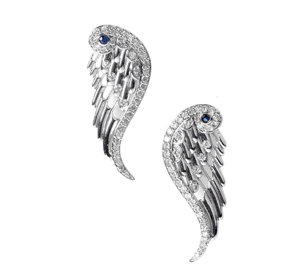 Boucles d'Oreilles Ailes d'Ange Argent Diamants et Saphirs