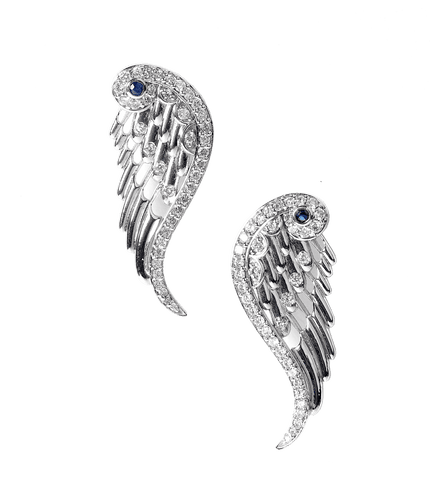 Boucles d'Oreilles Ailes d'Ange Argent Diamants et Saphirs