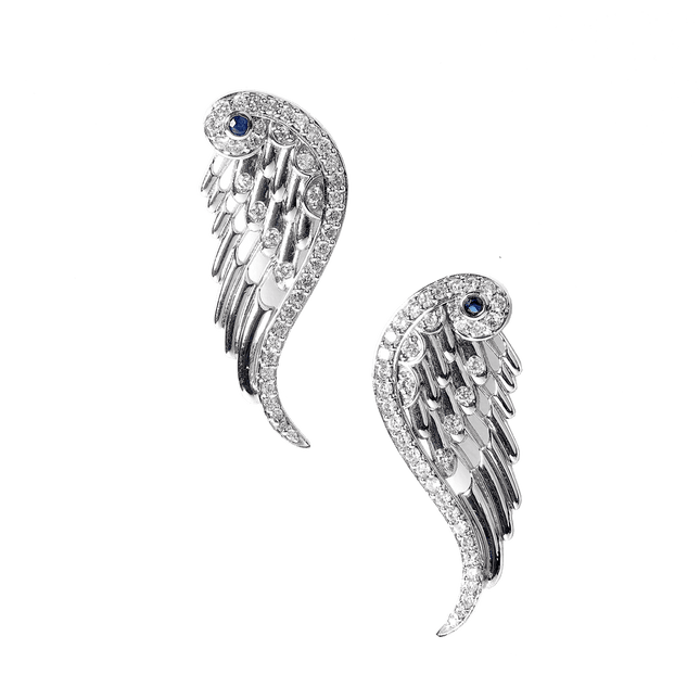 Boucles d'Oreilles Ailes d'Ange Argent Diamants et Saphirs