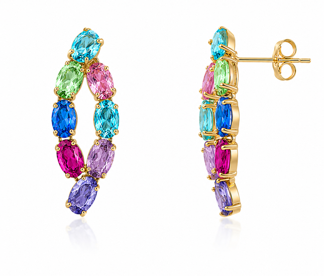 Boucles d'Oreilles Arc-en-Ciel Élégance – Plaqué Or & Pierres Multicolores
