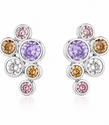 Boucles d'Oreilles Grappe de Cristaux Pastel – Argent Raffiné