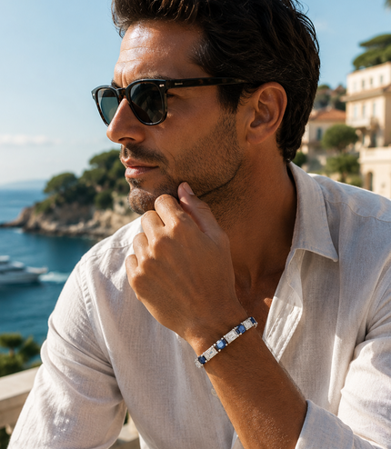 Bracelet Riviera Prestige – Cristaux Bleus & Taille Baguette