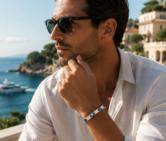 Bracelet Riviera Prestige – Cristaux Bleus & Taille Baguette