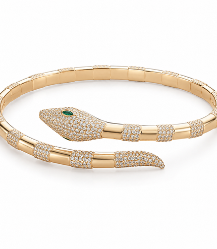 Bracelet Serpent Impérial – Plaqué Or & Zircons