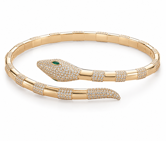 Bracelet Serpent Impérial – Plaqué Or & Zircons