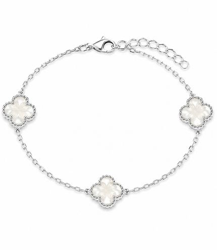 Bracelet Trèfle Nacre Riviera – Argent Élégance