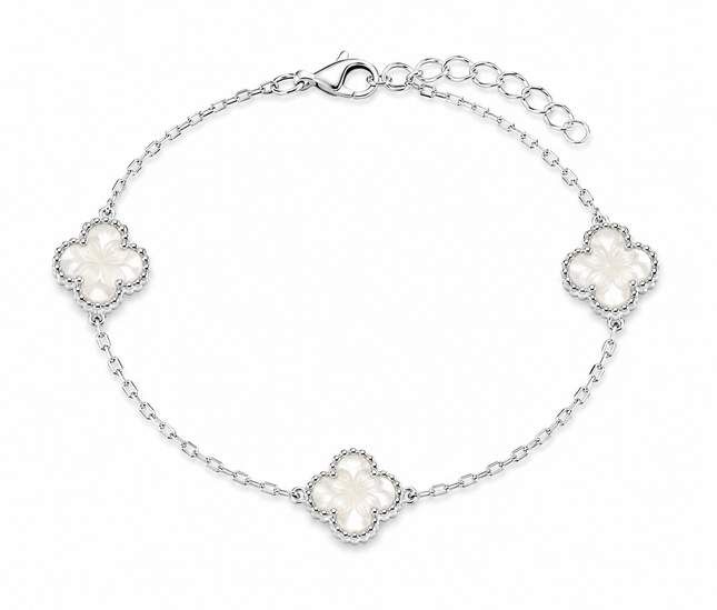 Bracelet Trèfle Nacre Riviera – Argent Élégance