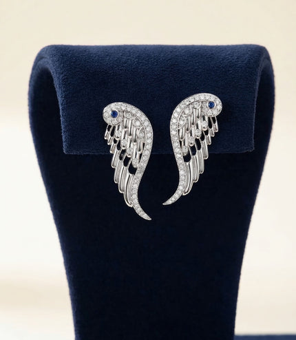 Boucles d'Oreilles ' DIVINE' Ailes d'Ange Argent Diamants et Saphirs
