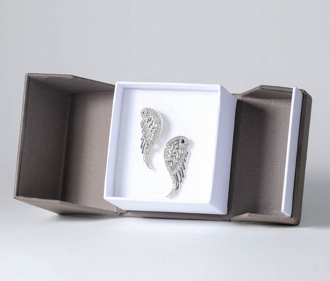 Boucles d'Oreilles ' DIVINE' Ailes d'Ange Argent Diamants et Saphirs